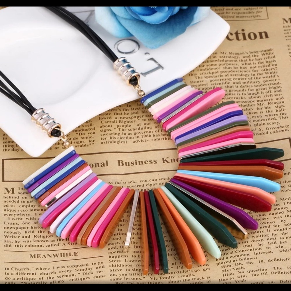 🎄 BOHO ACRYLIC RESIN SLATES CHOKER NECKLACE - Picture 6 of 6